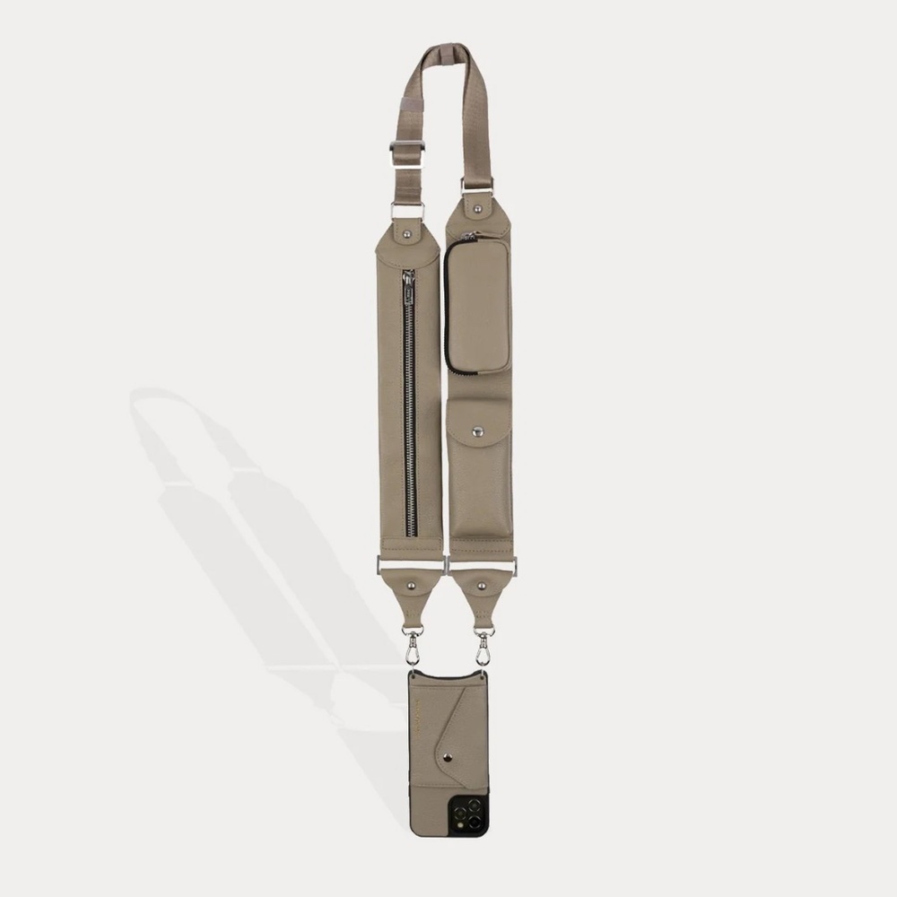Bandolier Billie Genuine Leather Utility Crossbody Case in Greige iPhone 12 Pro